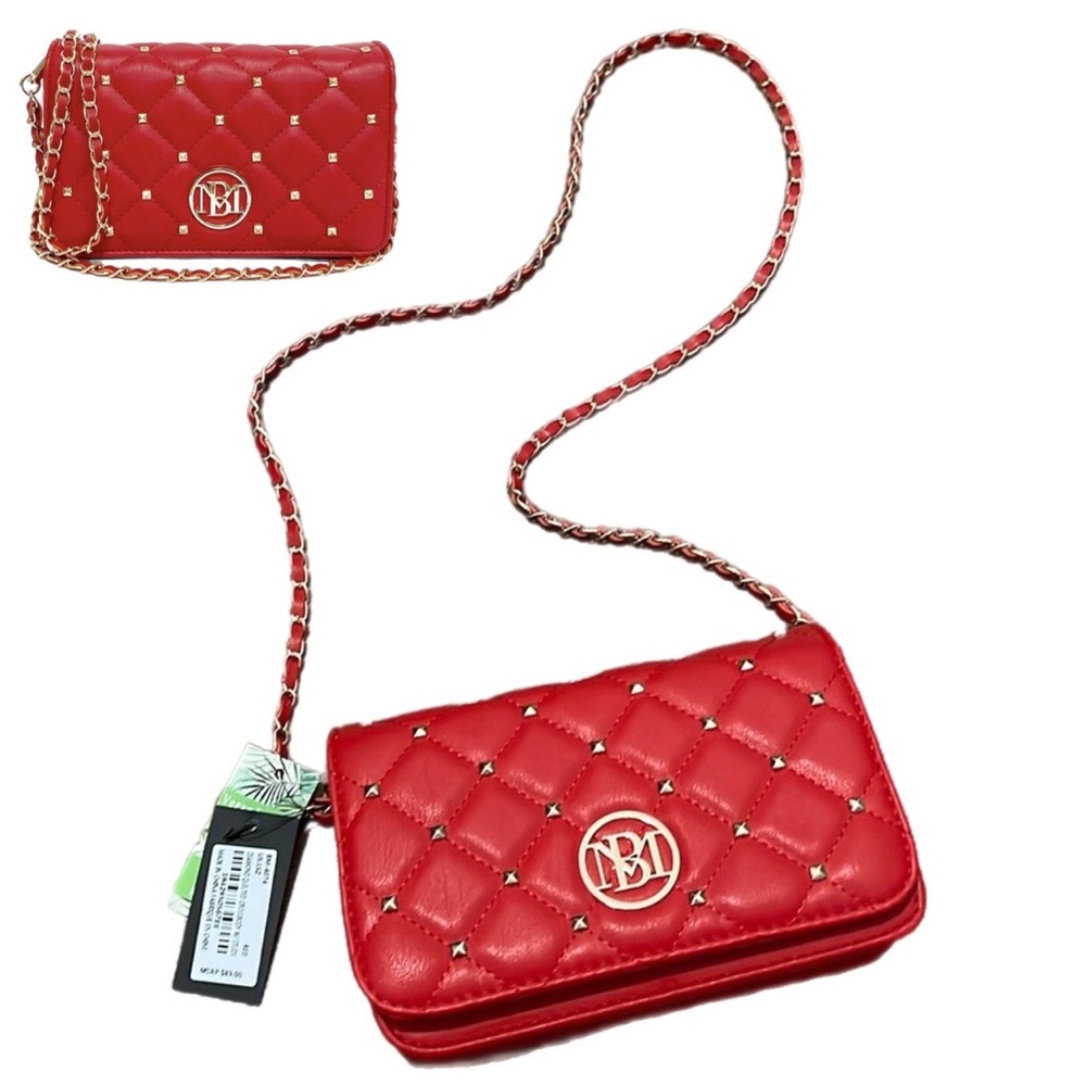 Badgley Mischka Diamond Quilted Crossbody Bag W/ STUDS
- Red